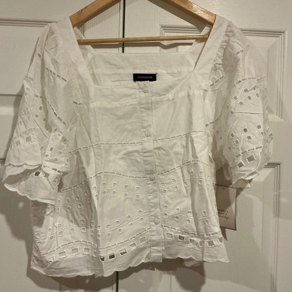 Calligraphie White Eyelet Top size Large NWT! - Picture 1 of 4